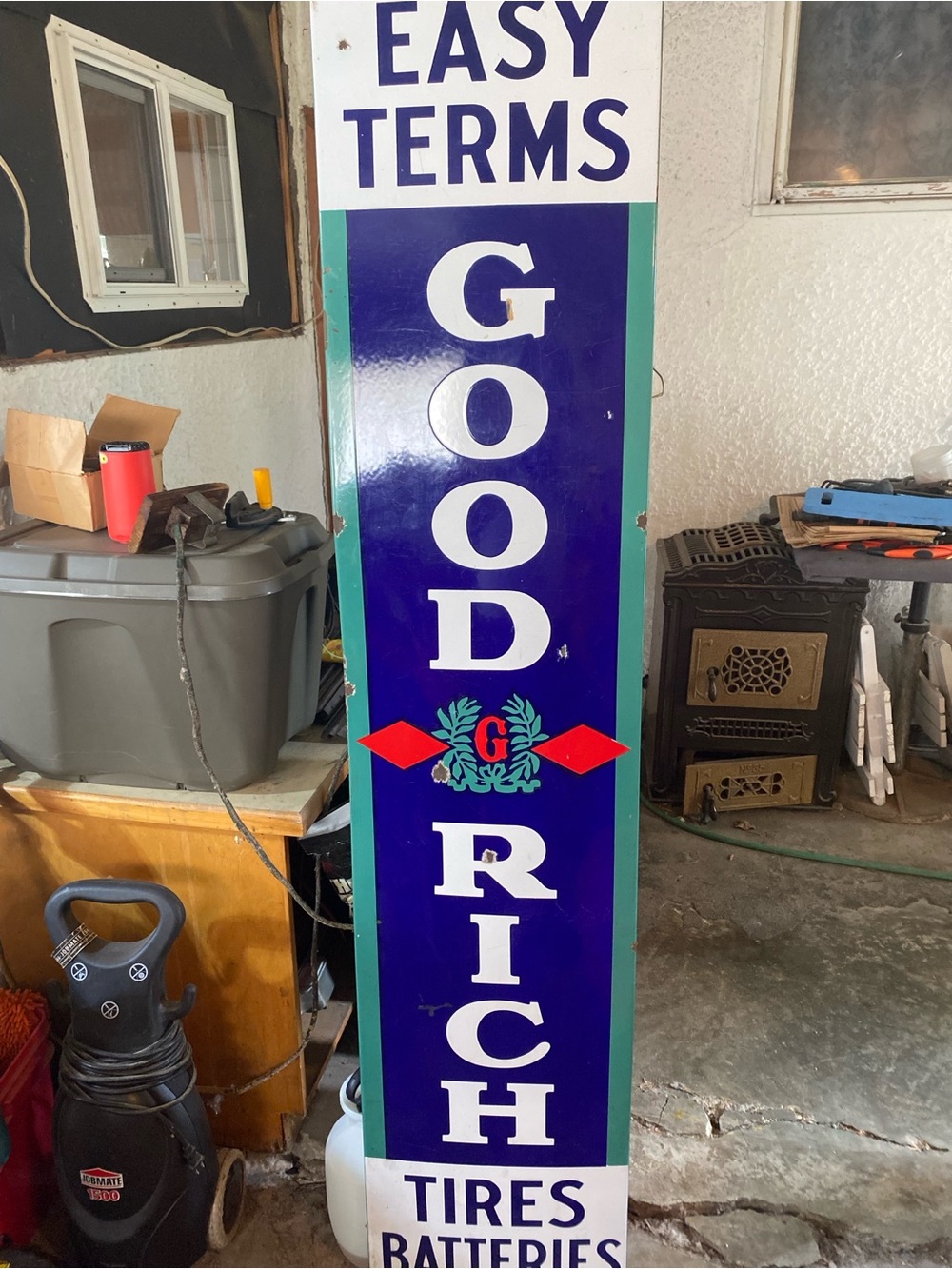 Goodrich Tires Batteries Vintage Vertical Sign - Blue, White, Red, Green